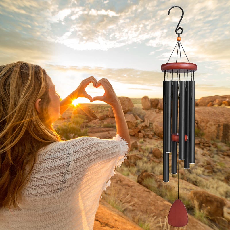 WENANA Large Aluminium Wind Chimes Outside, Soothing Melodic Memorial Sympathy Wind Chime, Suitable Outdoor Garden Decor, Gift for Mom Women Neighbors (Black Wind Chimes-36 in) - Image 5