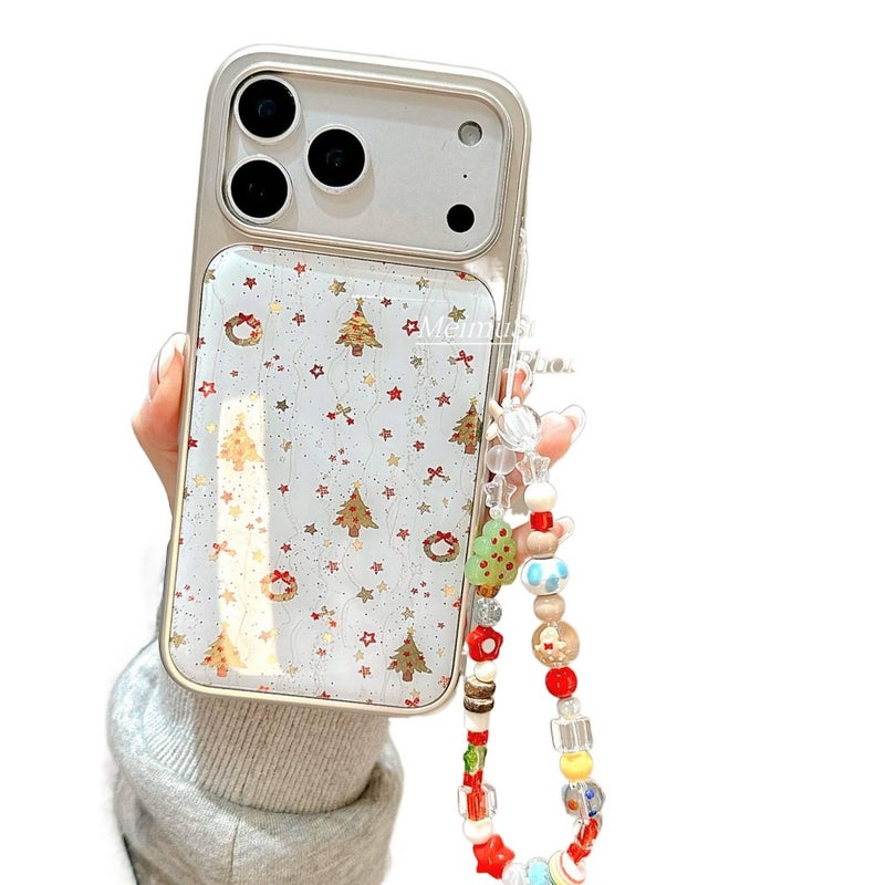 غطاء واقي لـ iPhone 15 / 15 Plus / 15 Pro / 15 Pro Max مع نقشة نجوم ونقشة شجرة عيد الميلاد مع مع سلسلة مع طلاء كهربائي باللون Single Shell للتخزين العملي للمدرسة - Image 3
