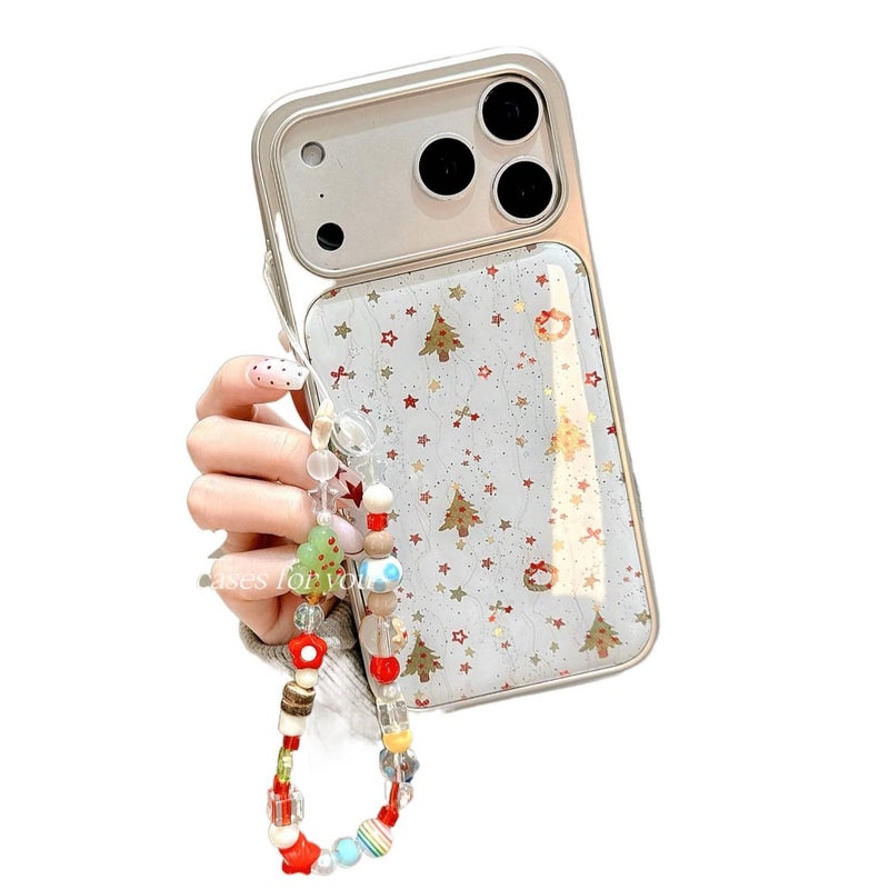 غطاء واقي لـ iPhone 15 / 15 Plus / 15 Pro / 15 Pro Max مع نقشة نجوم ونقشة شجرة عيد الميلاد مع مع سلسلة مع طلاء كهربائي باللون Single Shell للتخزين العملي للمدرسة - Image 4