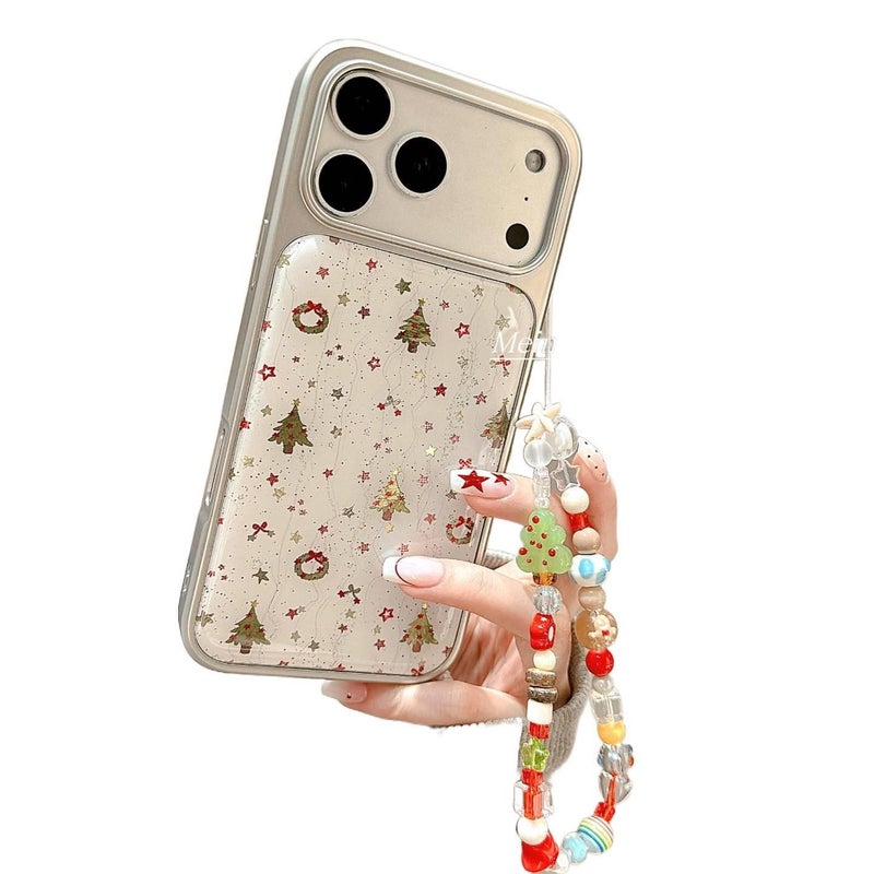 غطاء واقي لـ iPhone 15 / 15 Plus / 15 Pro / 15 Pro Max مع نقشة نجوم ونقشة شجرة عيد الميلاد مع مع سلسلة مع طلاء كهربائي باللون Single Shell للتخزين العملي للمدرسة - Image 2