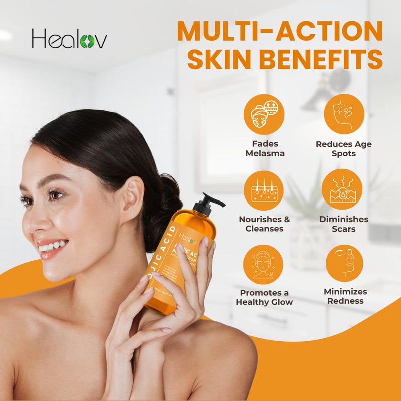 Healov Kojic Acid Soap for Hyperpigmentation â€“ Skin Brightening Kojic Papaya Body Wash â€“ Dark Spot Soap Reduces Acne, Scars, and Evens Tone â€“ Turmeric Body Wash for Brighter Glowing Tone - Image 2