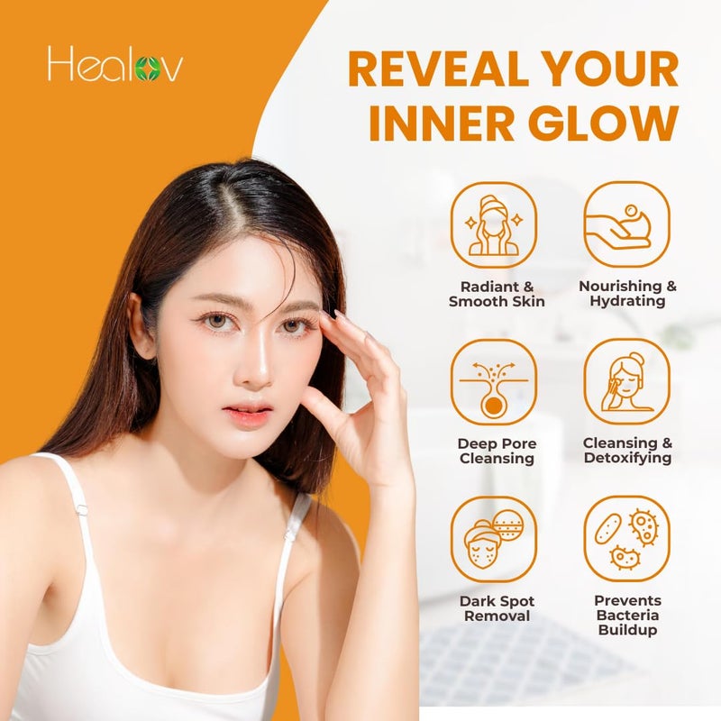 Healov Kojic Acid Soap for Hyperpigmentation â€“ Skin Brightening Kojic Papaya Body Wash â€“ Dark Spot Soap Reduces Acne, Scars, and Evens Tone â€“ Turmeric Body Wash for Brighter Glowing Tone - Image 3