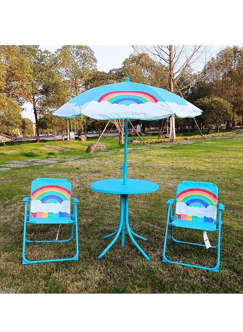 UKR Kids Outdoor Seating Set – Foldable Beach, Garden, Picnic & Camping Table With 2 Chairs & Umbrella, Includes Storage Bag (Blue) - Image 2