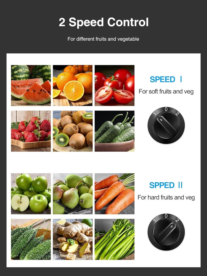 Reemix عصارة ذات فتحة كبيرة بقطر 7.6 سم، محور تغذية مناسب للفواكه والخضروات الكاملة، سهلة التنظيف، مستخلصة بالطريقة الطاردة المركزية، خالية من مادة BPA، محرك بقوة 800 واط، لون أسود. - Image 3
