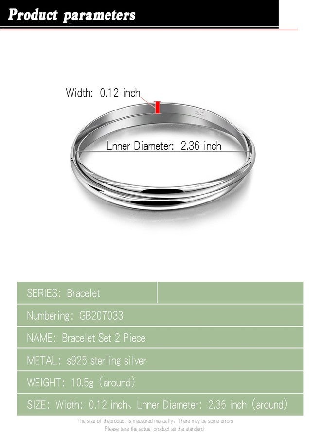 Dankadi Minimalist 925 Sterling Silver Banglest Women Stackable 1/2/3 .Countless Set Bracelet 2MM Thick Diameter 60mm-65mm-68mm Jewelry Gift (Silver Color 2 Piece C Style, Diameter 65MM) - Image 3