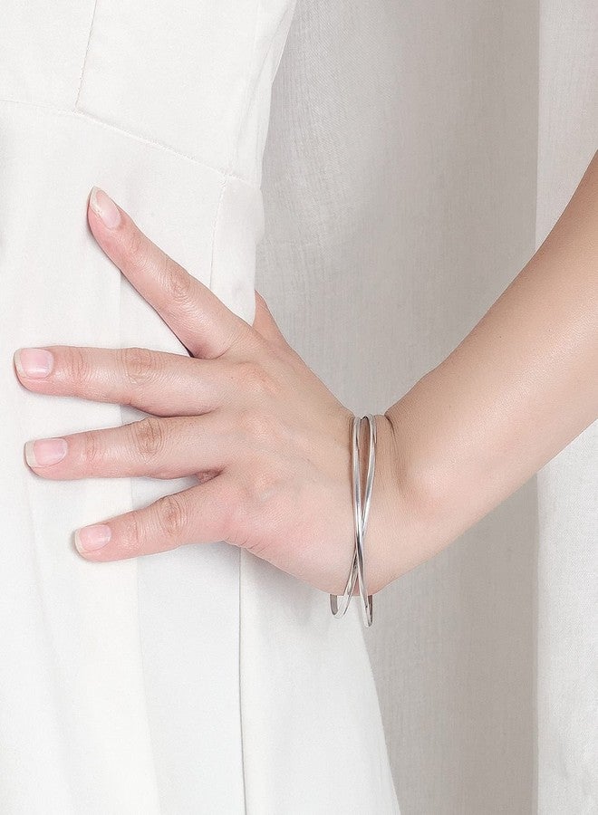 Dankadi Minimalist 925 Sterling Silver Banglest Women Stackable 1/2/3 .Countless Set Bracelet 2MM Thick Diameter 60mm-65mm-68mm Jewelry Gift (Silver Color 2 Piece C Style, Diameter 65MM) - Image 2