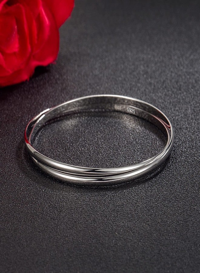 Dankadi Minimalist 925 Sterling Silver Banglest Women Stackable 1/2/3 .Countless Set Bracelet 2MM Thick Diameter 60mm-65mm-68mm Jewelry Gift (Silver Color 2 Piece C Style, Diameter 65MM) - Image 4