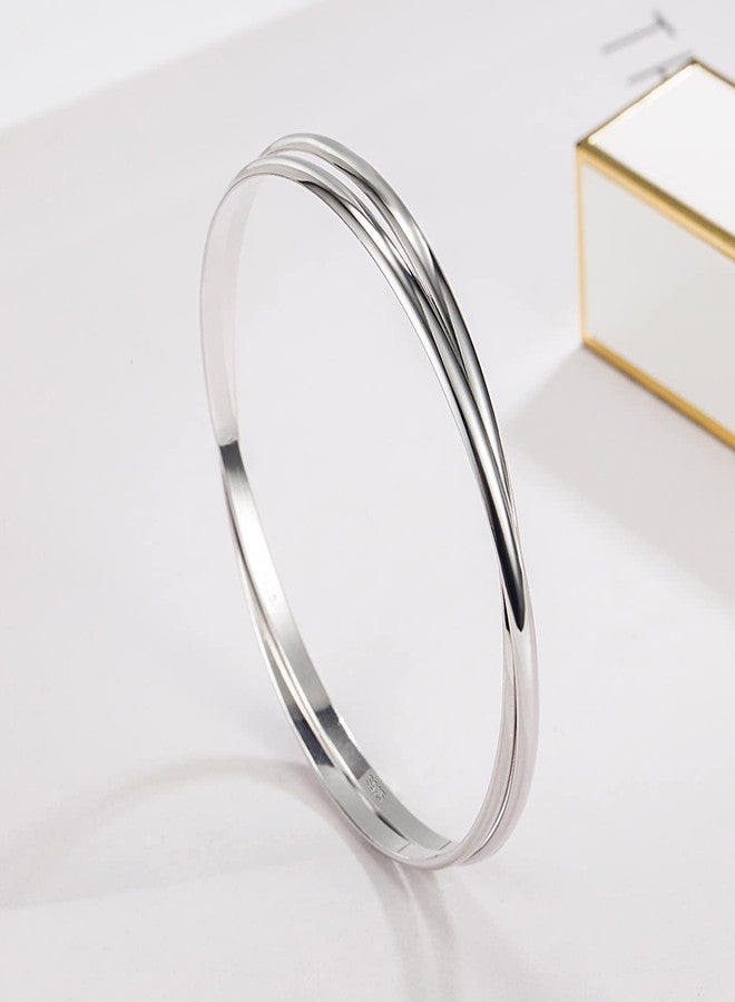 Dankadi Minimalist 925 Sterling Silver Banglest Women Stackable 1/2/3 .Countless Set Bracelet 2MM Thick Diameter 60mm-65mm-68mm Jewelry Gift (Silver Color 2 Piece C Style, Diameter 65MM) - Image 5