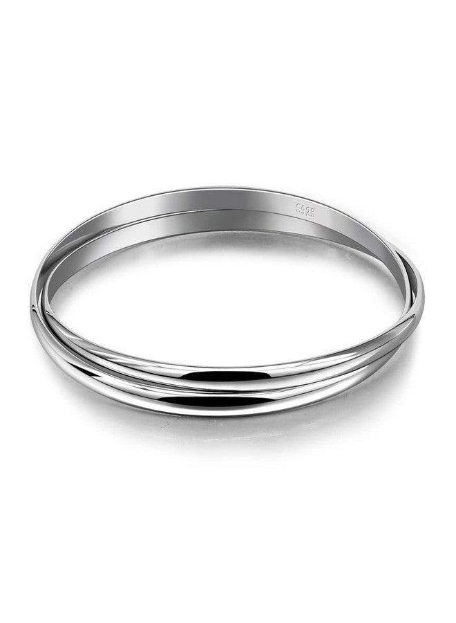 Dankadi Minimalist 925 Sterling Silver Banglest Women Stackable 1/2/3 .Countless Set Bracelet 2MM Thick Diameter 60mm-65mm-68mm Jewelry Gift (Silver Color 2 Piece C Style, Diameter 65MM) - Image 1
