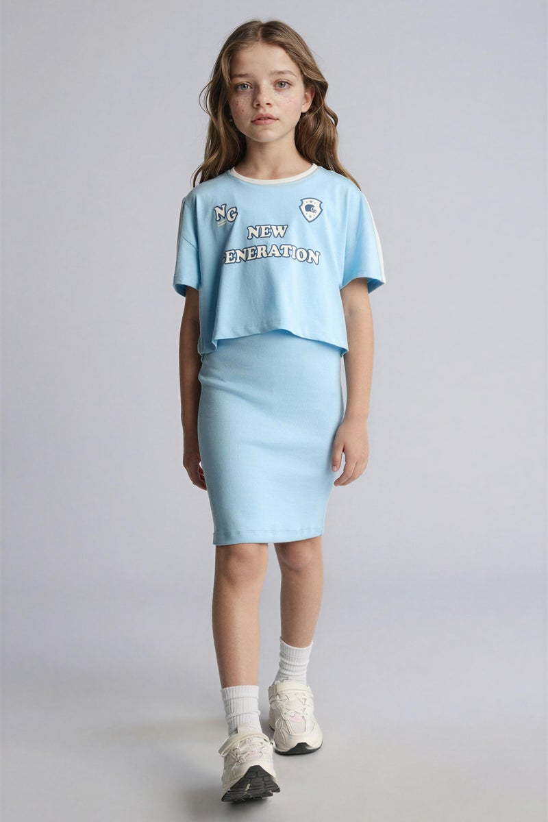 DeFacto Blue Girl 2 piece Short Sleeve Knitted Dress Casual - Image 1