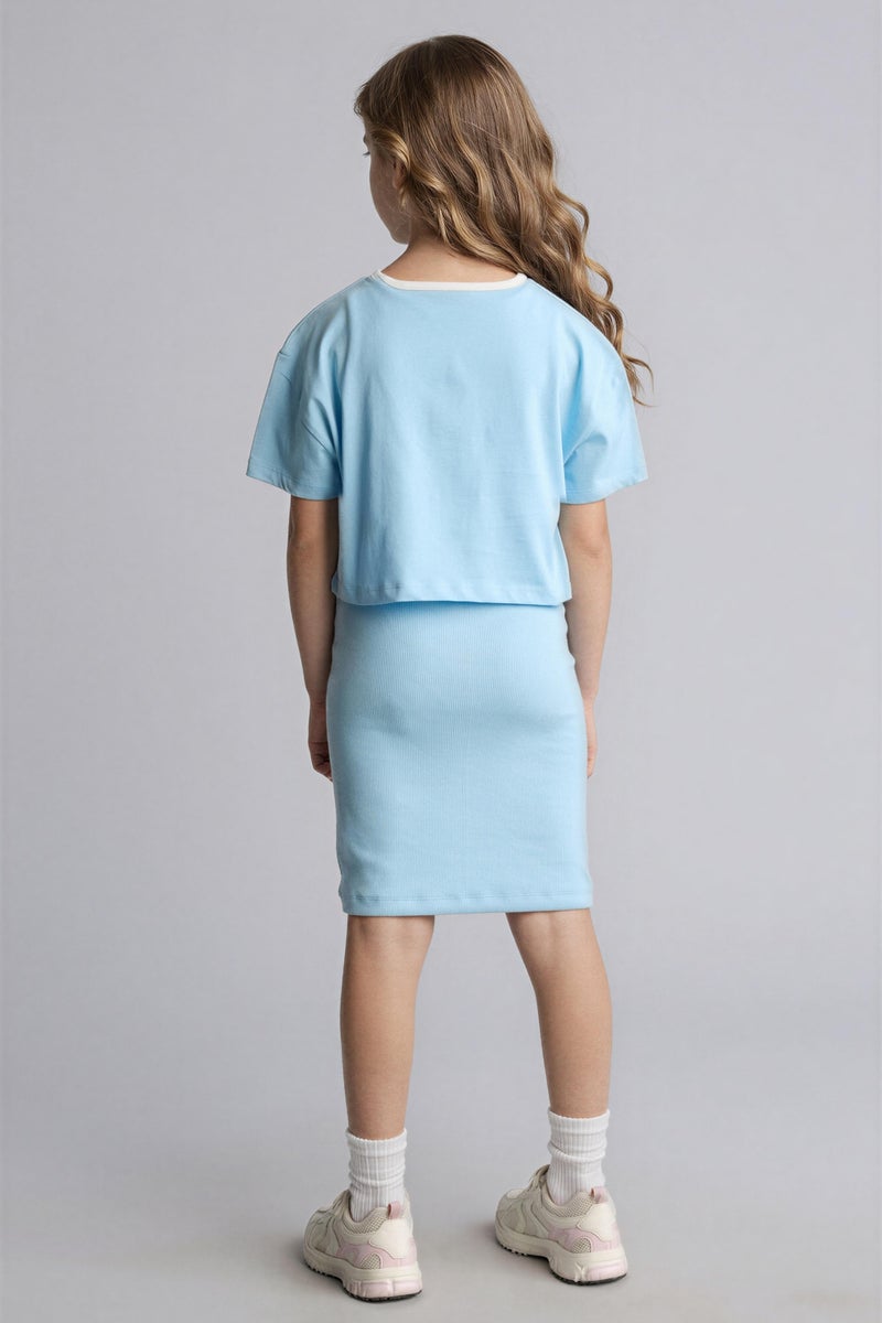 DeFacto Blue Girl 2 piece Short Sleeve Knitted Dress Casual - Image 4