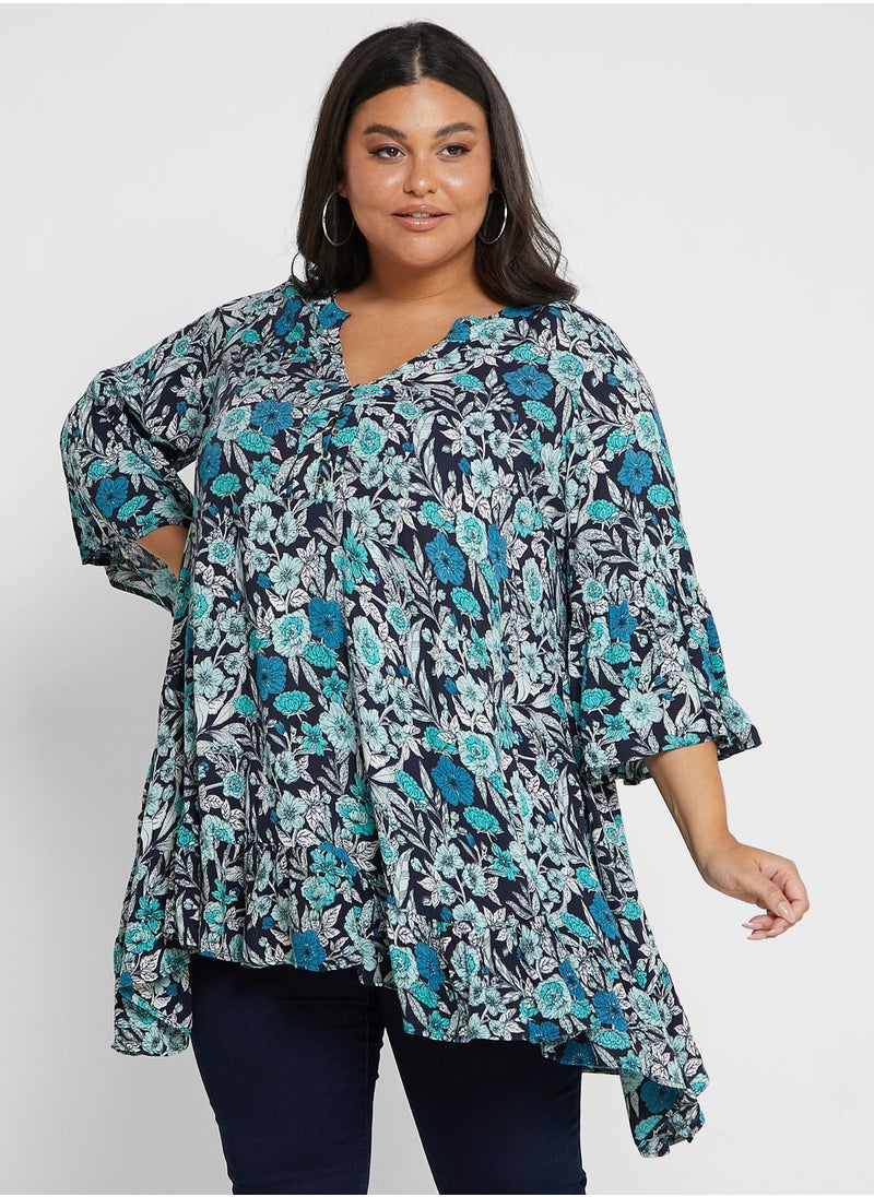 Avenue Floral Printed Ruffle Sleeve Tunic  - Image 1