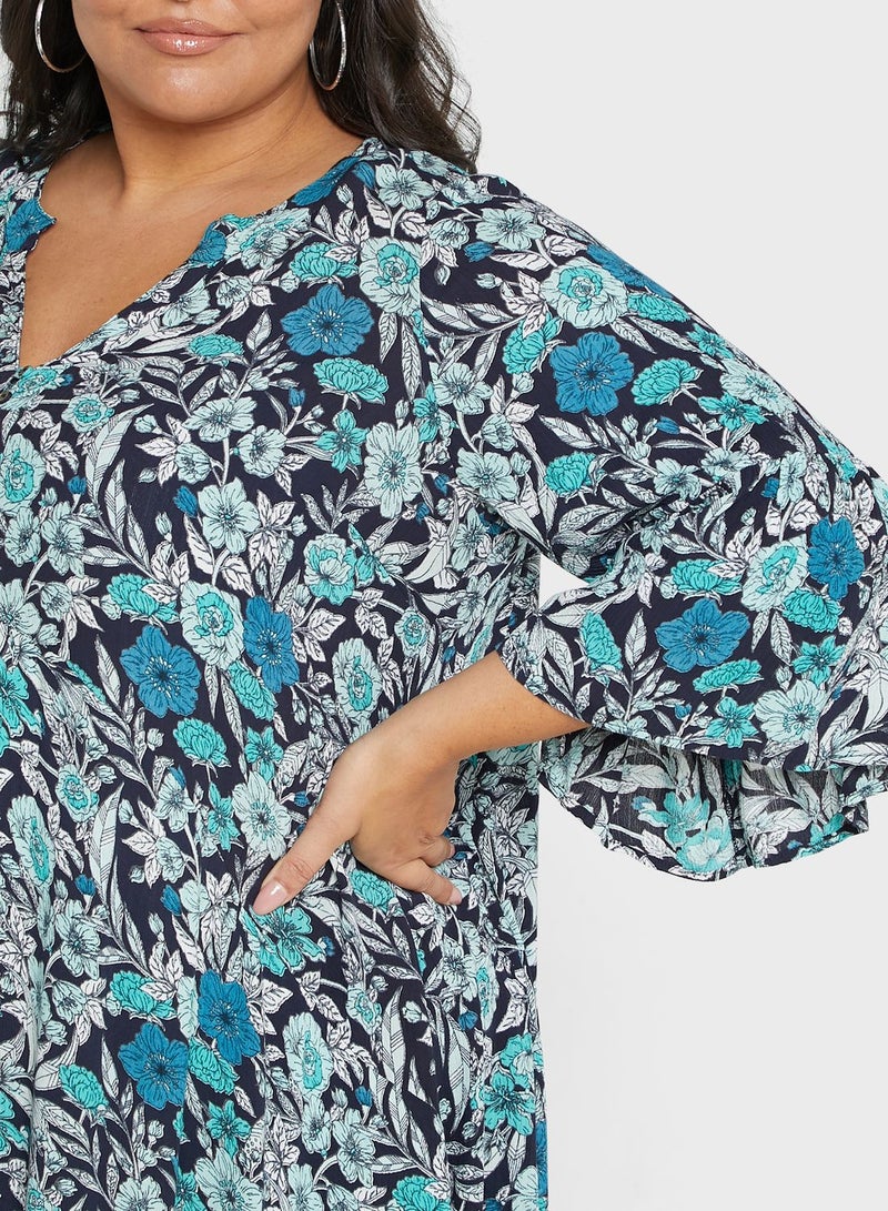 Avenue Floral Printed Ruffle Sleeve Tunic - Image 3