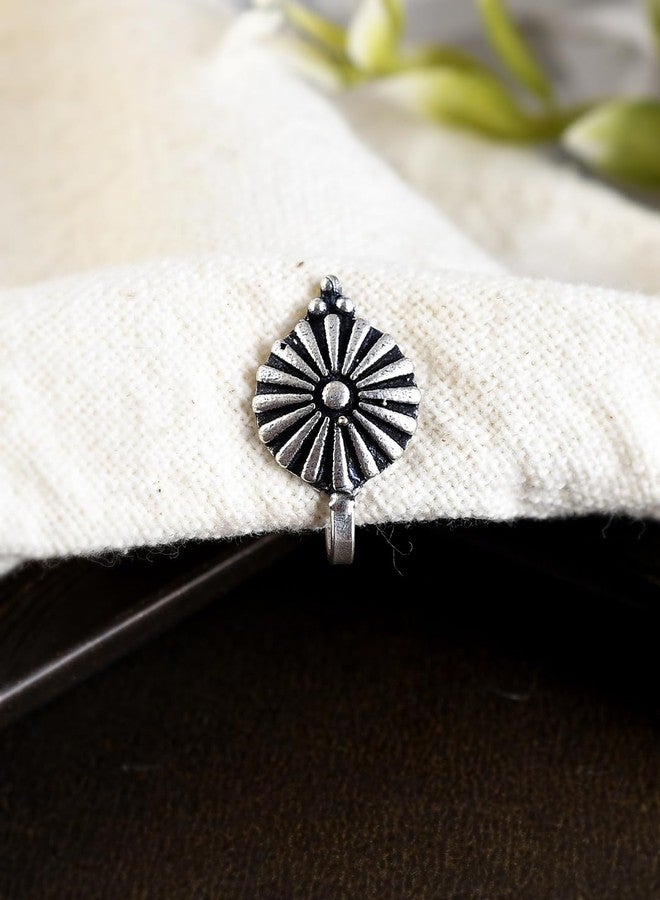 Shoshaa Oxidised Silver-Plated Circular Shaped Nosepin - Image 3