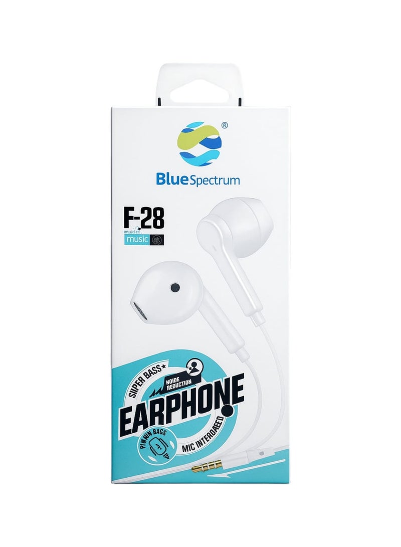 Blue Spectrum F-28 Wired Earphones with Built-in Mic | Super Bass Stereo Sound 3.5mm Jack Headphones for All Devices | Noise Reduction