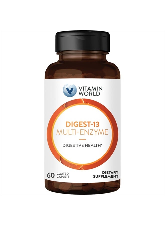 VITAMIN WORLD Digest-13 Multi-Enzyme, 1010mg Digestive Enzymes Blend with Amylase, Bromelain, Papain & Lipase for Digestion and Absorption, Digestive Enzymes for Bloating & Gas, 60 Caplets - Image 1