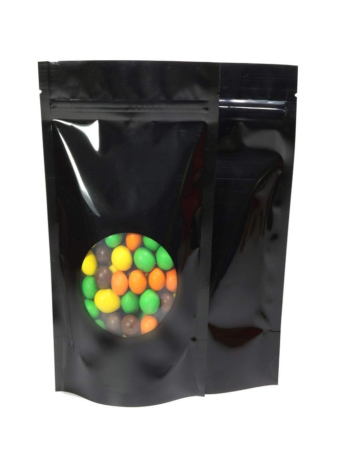 QQ Studio Double-Sided Matte/Glossy Color with Clear Round Window Stand-Up Pouch (100 Bags/Pack) (5.5" x 7.9", Glossy Black) - Image 1