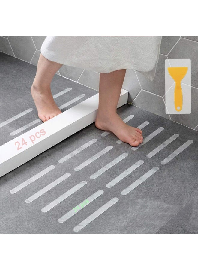 Anti-slip Strips, Safety Shower Treads Stickers - 24 Pics, Bathtub Non Slip Stickers, Anti Skid Tape for Shower,Tub,Steps, Floor-Strength Adhesive Grip Appliques for Baby,Senior,Adult (Clear)8 x 0.8In - Image 1