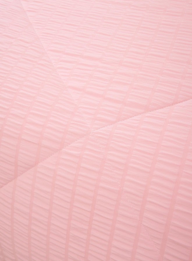 Mengersi Seersucker Comforter Set,Boho Chic Ruffled Comforter Set,Washed Microfiber Lightweight Bedding Set for All Seasons (Pink, Queen) - Image 4