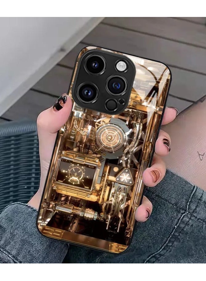 Creative mechanical parts pattern new metallic paint tempered glass phone case suitable for iPhone 14 Pro MECHANIC Case - Image 3