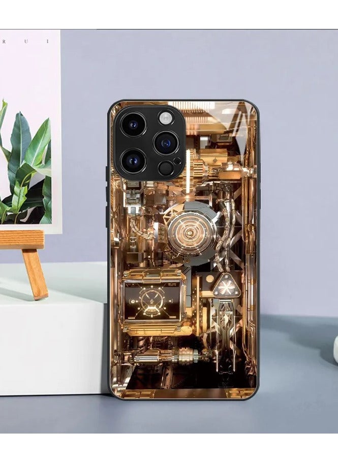 Creative mechanical parts pattern new metallic paint tempered glass phone case suitable for iPhone 14 Pro MECHANIC Case - Image 2