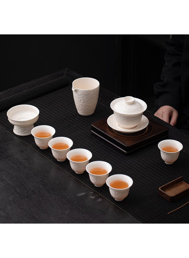 Su's Ceramic Mutton Fat Jade Porcelain Child Red Relief Baoxiang Pattern Kung Fu Tea Set Festival Gift - Image 2
