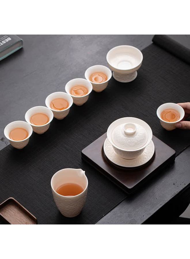Su's Ceramic Mutton Fat Jade Porcelain Child Red Relief Baoxiang Pattern Kung Fu Tea Set Festival Gift - Image 4