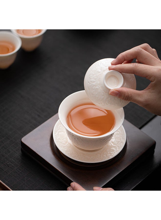 Su's Ceramic Mutton Fat Jade Porcelain Child Red Relief Baoxiang Pattern Kung Fu Tea Set Festival Gift - Image 3
