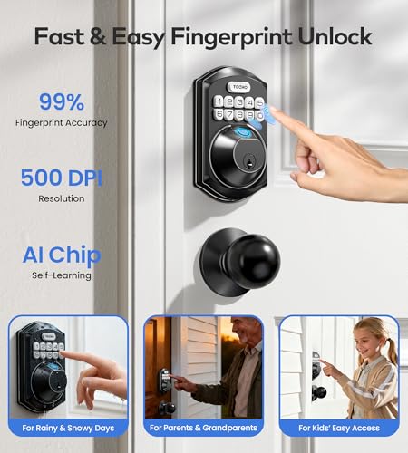 TEEHO TE012W-K WiFi Smart Keyless Entry Door Lock with Handle, Fingerprint Door Knob & Digital Keypad, APP Remote Control, Works with Alexa & Google, Electronic Deadbolt for Front Door, Matte Black - Image 5
