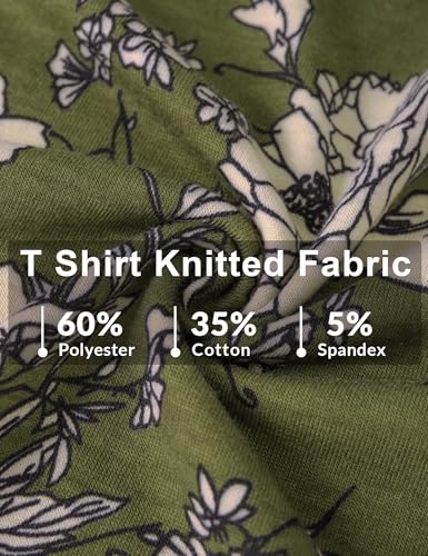 Micoson Work Tops for Women Business Casual Notch V Neck Flowy Tunic Tops Classy Long Sleeve Comfy Knitted Blouses Army Green Floral L - Image 2