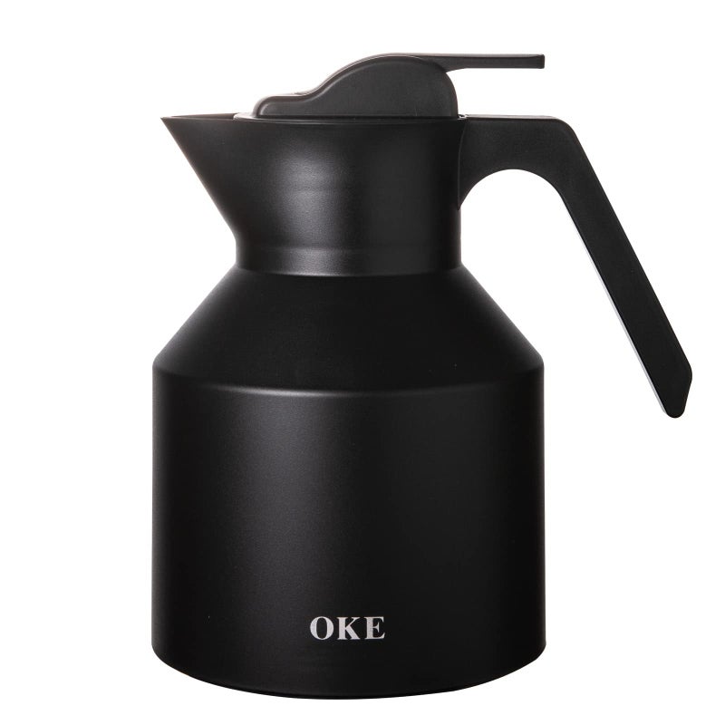 OKE OKEThermal Coffee Carafe 34Oz Glass Lined Thermos thermal carafe for hot drinks Tea Flask Coffee Carafes For Keeping Hot Coffee And Milk dispenser Black 