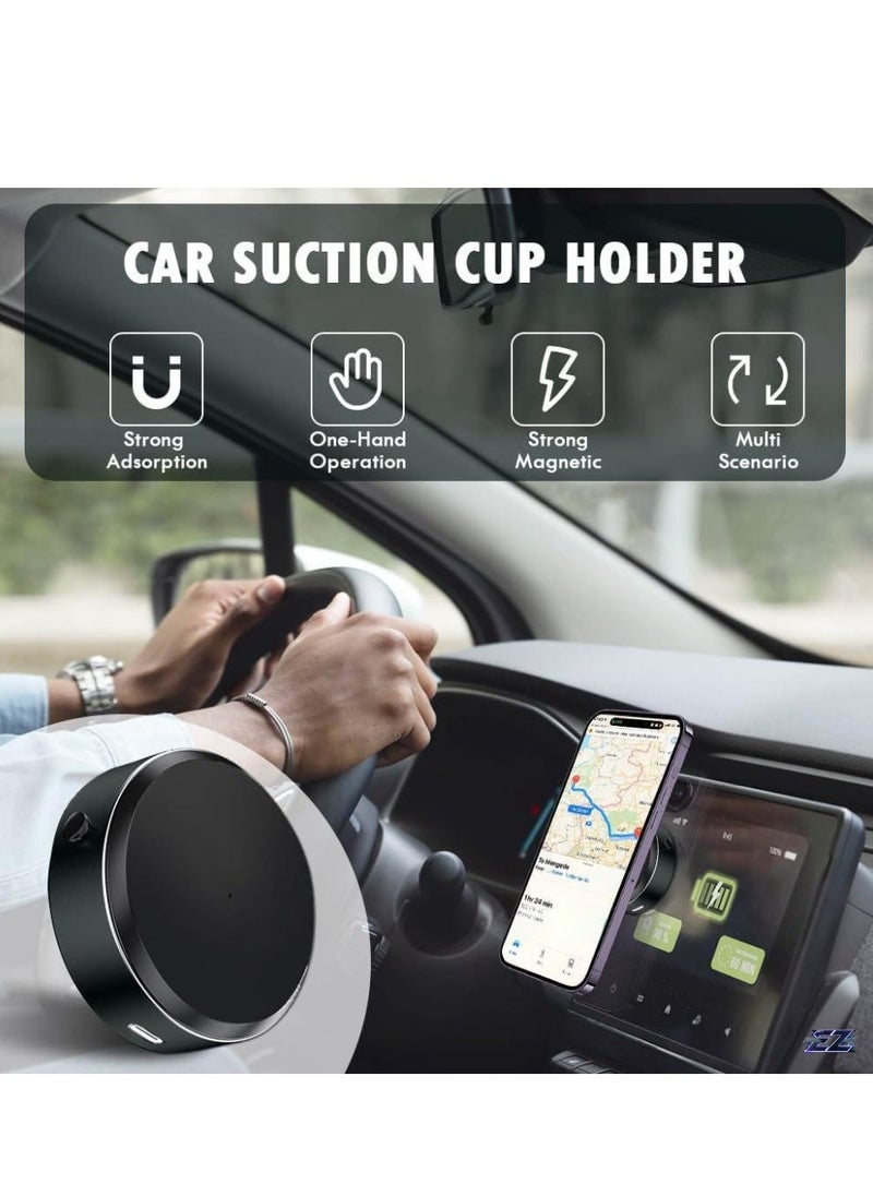 ELTRAZONE Magnetic Suction Cup Phone Holder for Car - Universal Dashboard & Windshield Mount for iPhone 15, 14, 13 Pro Max, MagSafe Case Compatible, All Phones, Secure & Adjustable, Grey - Convenient & Stable Car Phone Mount - Image 2