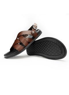 AL-WAHA AL-ZHABIA Men's Classic Brown Leather Sandals - Breathable Rubber Sole, Anti-Slip & Durable for Desert Climate, Lightweight Comfort for Daily Wear(44)  - Image 3