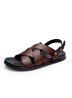 AL-WAHA AL-ZHABIA Men's Classic Brown Leather Sandals - Breathable Rubber Sole, Anti-Slip & Durable for Desert Climate, Lightweight Comfort for Daily Wear(44)  - Image 4