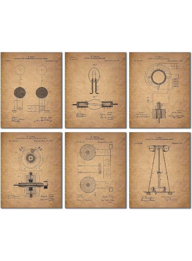 BigWig Prints Tesla Patent Wall Art - Set of 6 Vintage (8 inches x 10 inches) Photos - Image 1