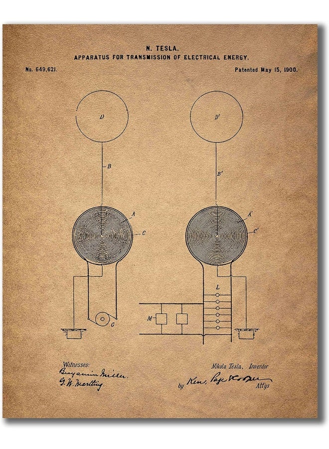 BigWig Prints Tesla Patent Wall Art - Set of 6 Vintage (8 inches x 10 inches) Photos - Image 2