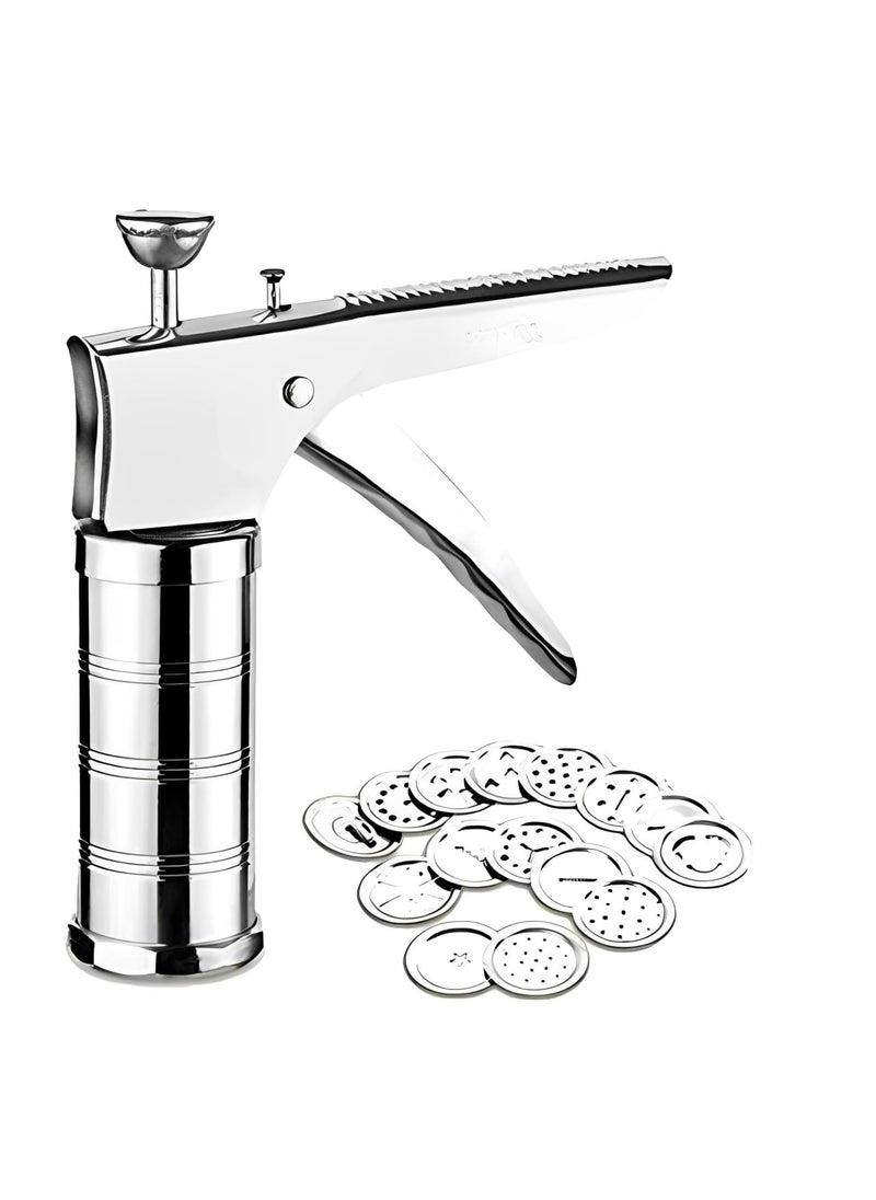 KHUSHIYA ENTERPRISE - KHUSHIYA ENTERPRISE Stainless Steel Kitchen Press Sev Sancha with 15 Different Types of JaliesMurukku MakerBhujiya MakerNoodlesCookiesNamkeenChakali MakerIdiyappamSev MakerFarsan Maker - Image 1