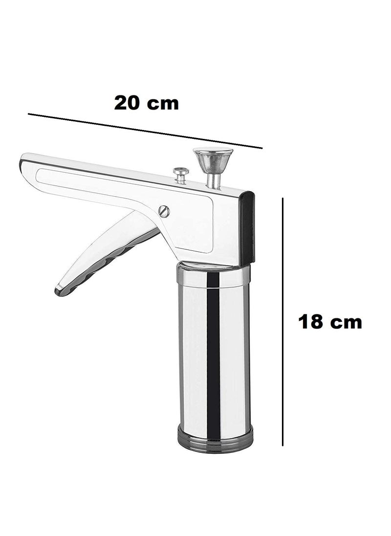 KHUSHIYA ENTERPRISE - KHUSHIYA ENTERPRISE Stainless Steel Kitchen Press Sev Sancha with 15 Different Types of JaliesMurukku MakerBhujiya MakerNoodlesCookiesNamkeenChakali MakerIdiyappamSev MakerFarsan Maker - Image 1