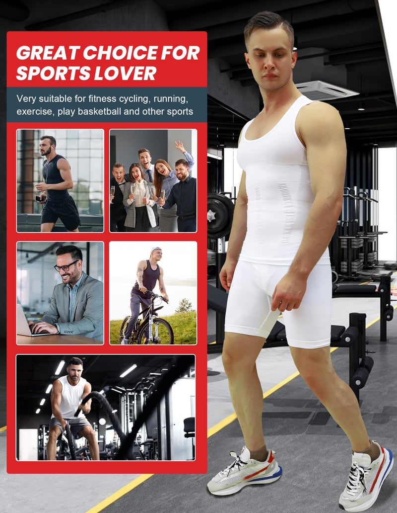 MEETYOO 1/2/3 Pack Men's Shaper Slimming Tank Top Athletic Compression Shirt with Sleeveless Undershirts for Men White - Image 2