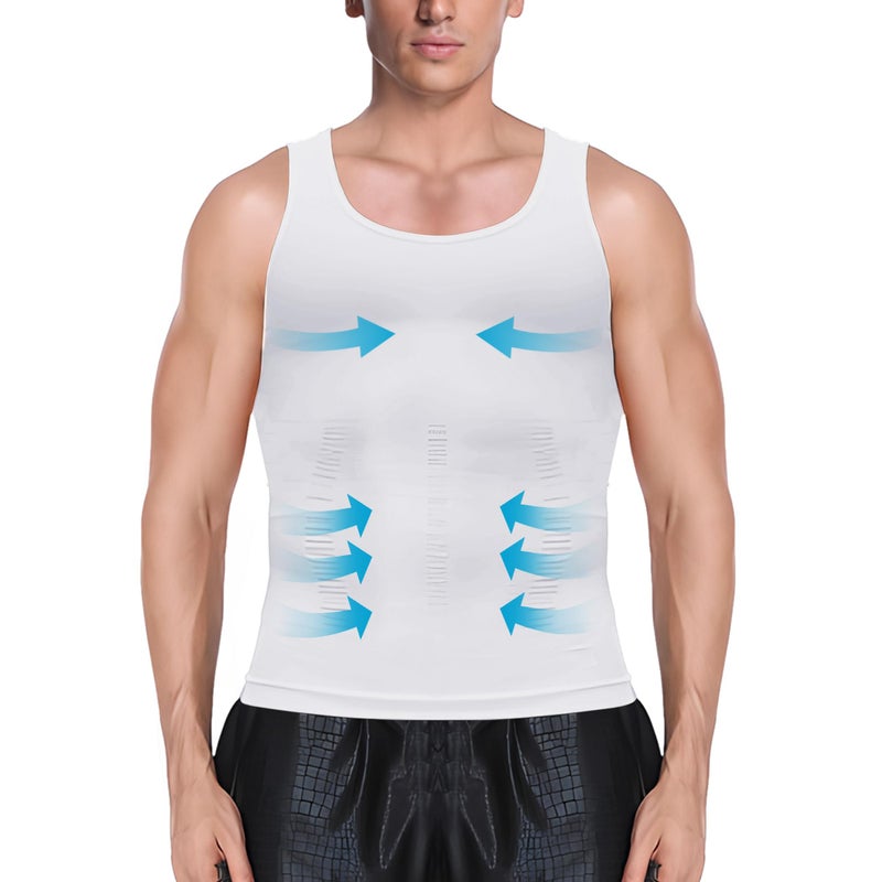 MEETYOO 1/2/3 Pack Men's Shaper Slimming Tank Top Athletic Compression Shirt with Sleeveless Undershirts for Men White - Image 1