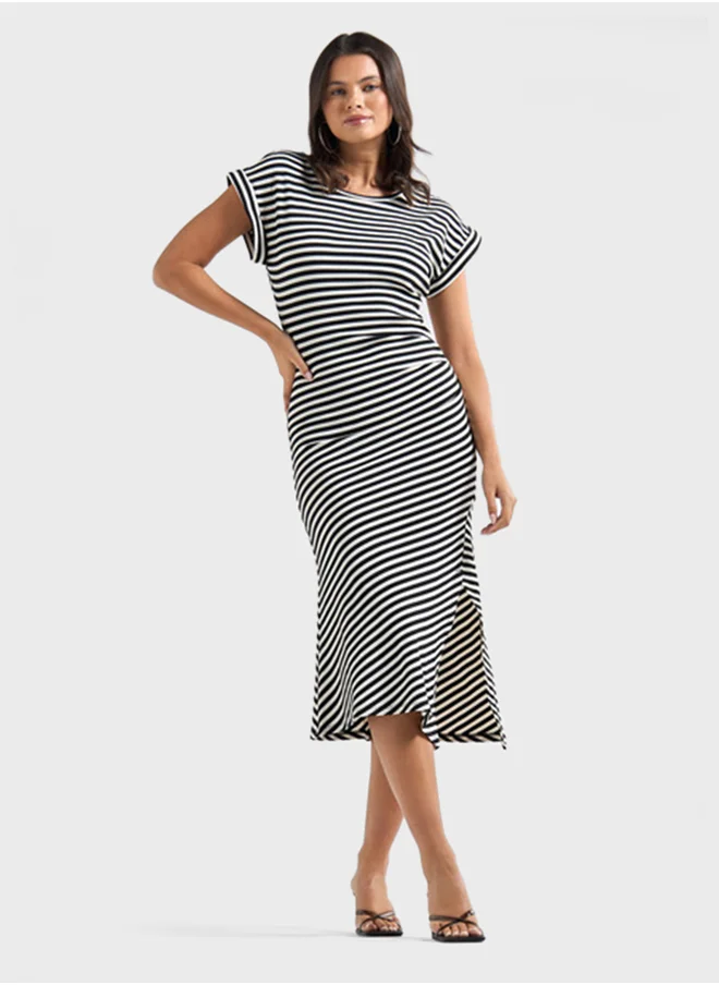 فاف Striped Crew Neck Dress