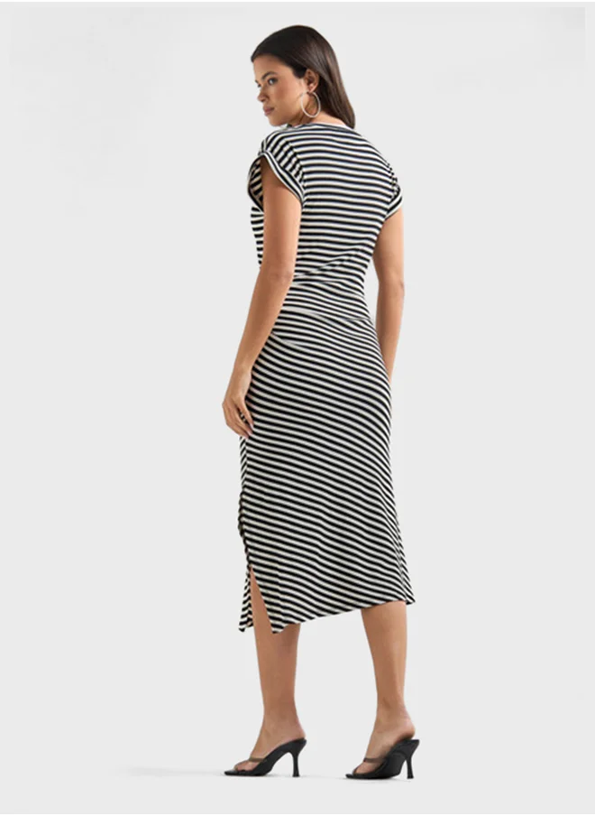 فاف Striped Crew Neck Dress