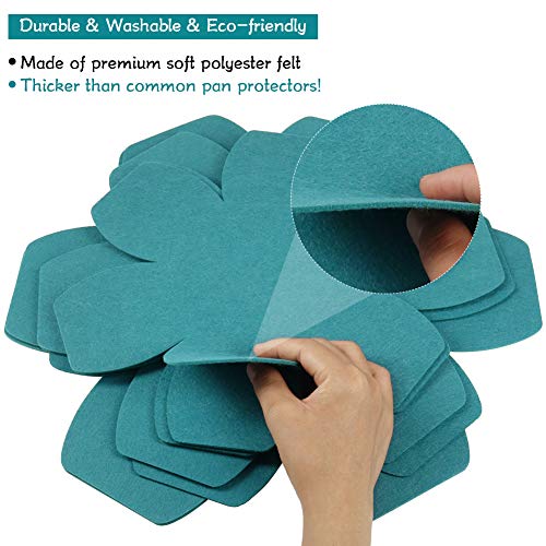BYKITCHEN Pot and Pan Protectors, Set of 12 and 3 Different Sizes, Larger & Thicker Felt Pan Protector Pads, Cyan Pot Separators Protectors for Stacking and Protecting Your Cookware - Image 5