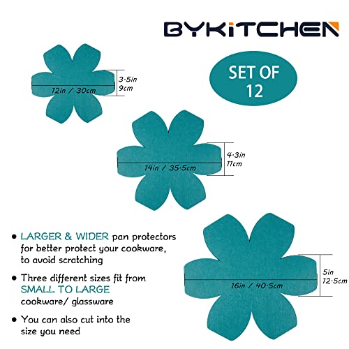 BYKITCHEN Pot and Pan Protectors, Set of 12 and 3 Different Sizes, Larger & Thicker Felt Pan Protector Pads, Cyan Pot Separators Protectors for Stacking and Protecting Your Cookware - Image 3