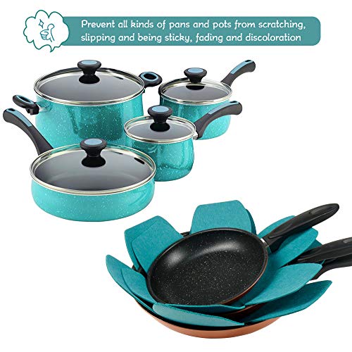 BYKITCHEN Pot and Pan Protectors, Set of 12 and 3 Different Sizes, Larger & Thicker Felt Pan Protector Pads, Cyan Pot Separators Protectors for Stacking and Protecting Your Cookware - Image 4