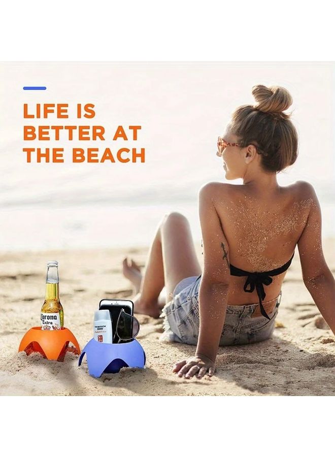 Orange Portable Beach Cup Holder Storage Tray For Sand Tray With Cup Holders - Image 4