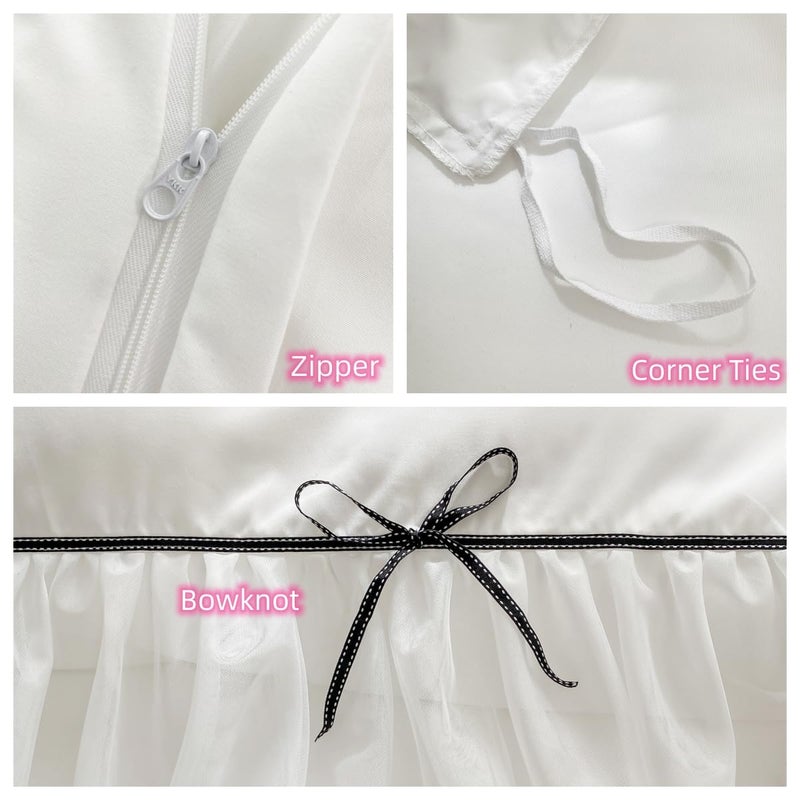 SOUKECHY Lace Ruffled Duvet Cover Set, White Chic Princess Bedding with Cute Bow, Twin Size, 100% Polyester, Lightweight, Zipper Closure - Image 4