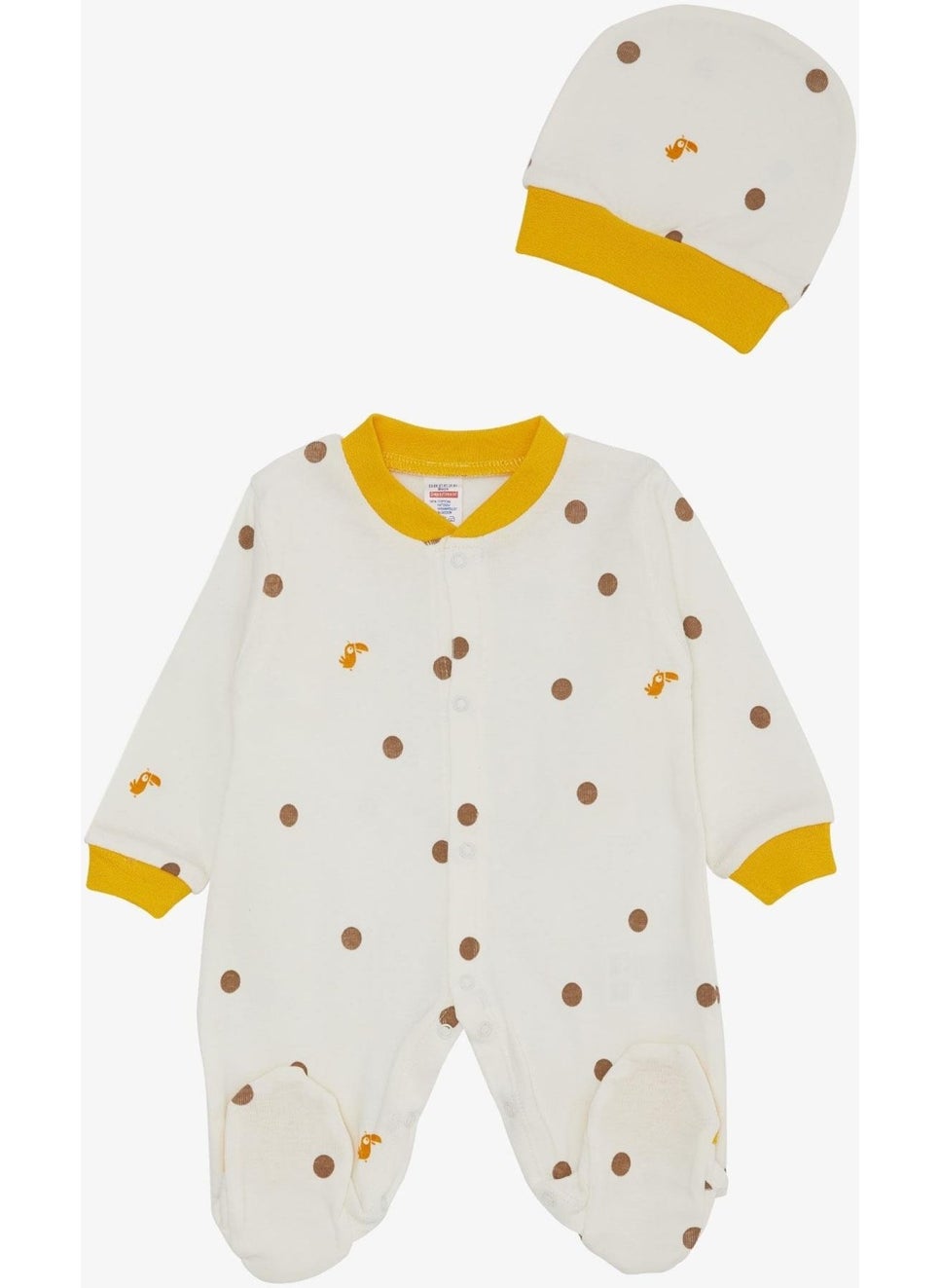 Breeze Baby Boy Booties Jumpsuit Cute Toucan Bird Patterned Polka Dot 0-6 Months, Ecru  - Image 1
