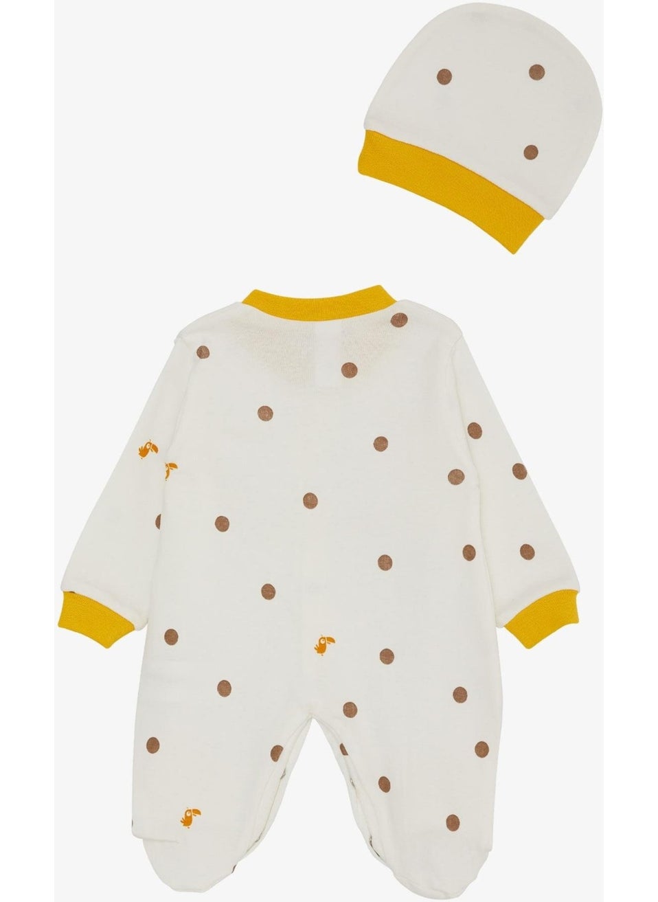 Breeze Baby Boy Booties Jumpsuit Cute Toucan Bird Patterned Polka Dot 0-6 Months, Ecru  - Image 3