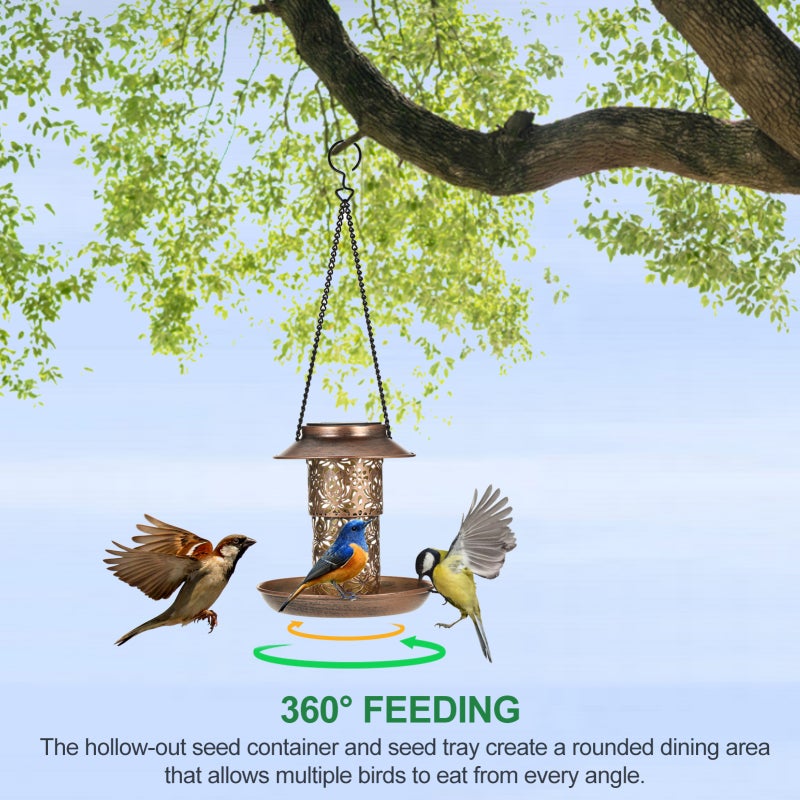 Neoglint Solar Bird Feeder Outdoor Hanging Garden Lantern Retractable Wild Birds Feeder Yard Lamp with S Hook IP45 Weatherproof for Bird Lovers - Image 2